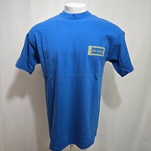 Faded Vintage Bacardi Rum Tee Shirt Adult Size XL Blue Liquor Promo Made in USA